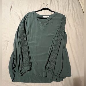 LOFT Dark Green Blouse with Button Detail